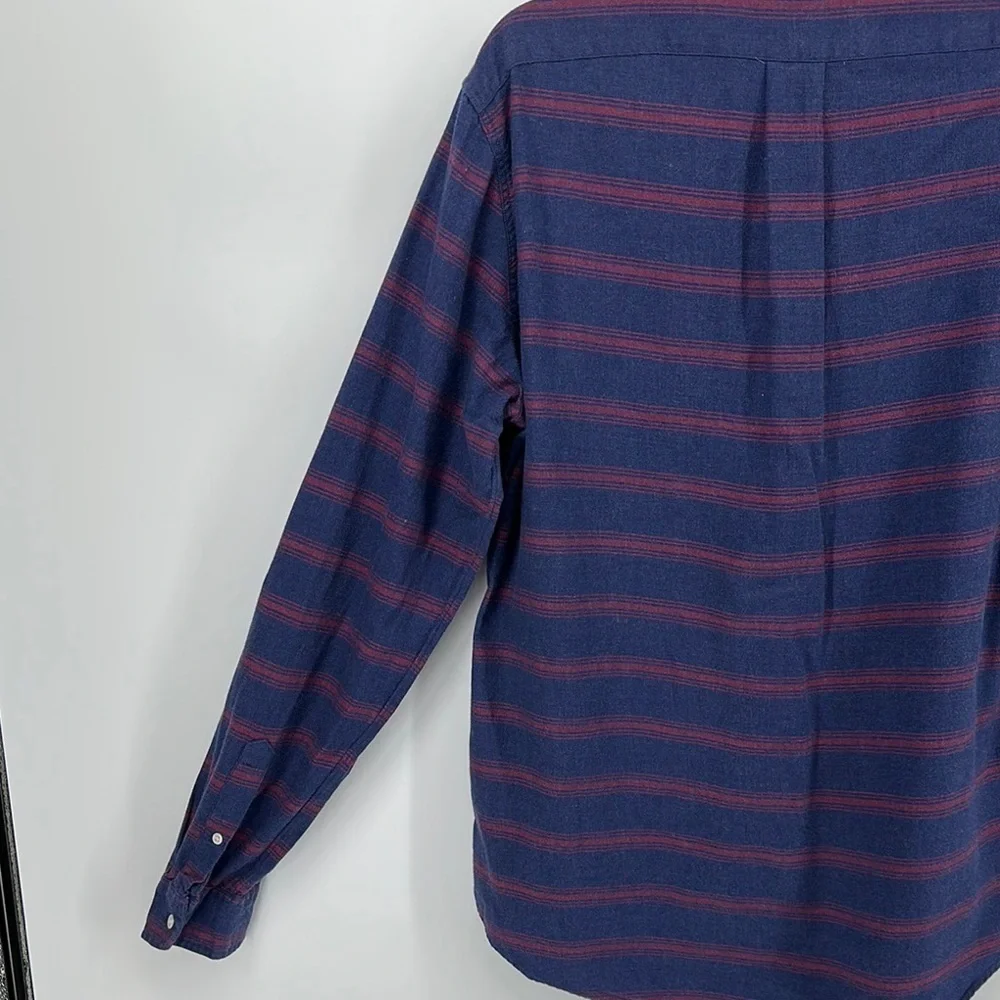 J Crew Mens Slim Fit‎ Cotton Button Down Shirt Navy Red Stripes Size Large